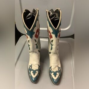 STUNNING Teal & Red Flower Cowboy Boots